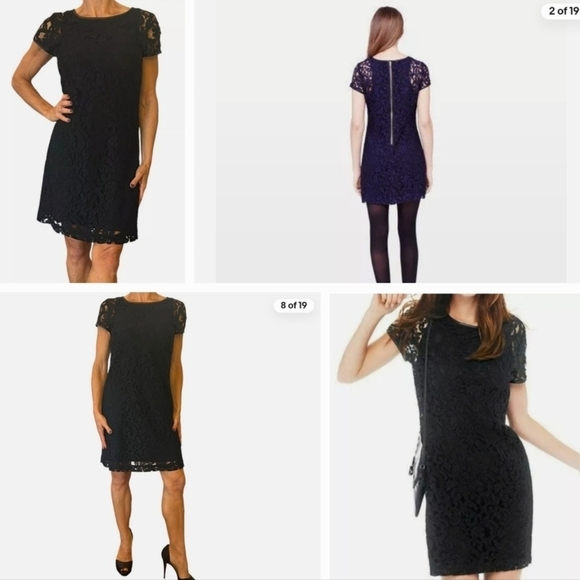 CLUB MONACO Witherbee Black Lace Crewneck Leather Trim Short Sleeve Mini Dress - Picture 15 of 16